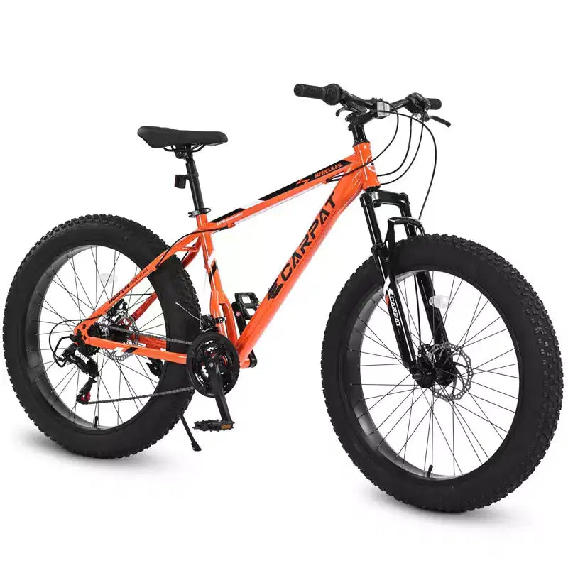 NAYSAYE Bicycle 26 Inch Fat Tire Bike 21 Speeds Full Gearing for Adults and Youth for Off Road, Orange, 74*25*41