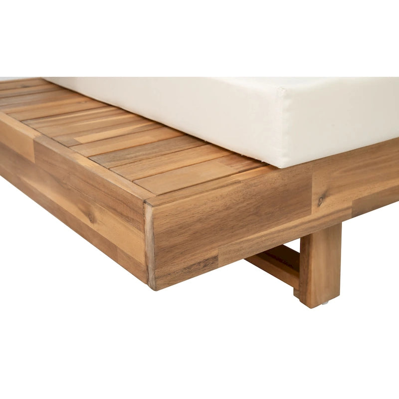 Canapé d'angle en forme de L, ensemble de canapés de patio avec table, canapé de salon en bois, ensemble de conversation extérieur 4 pièces