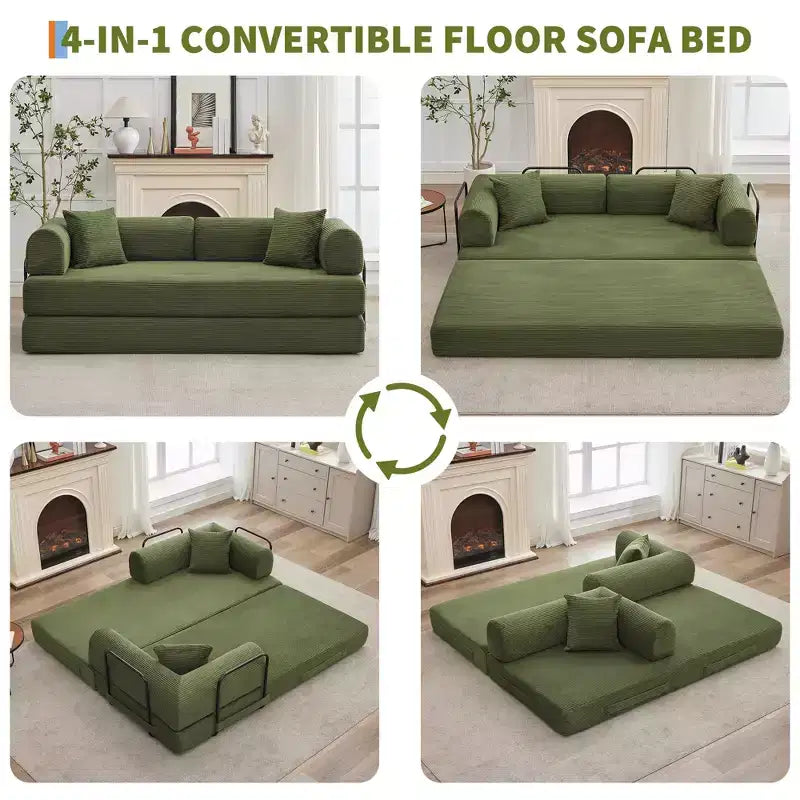 Acekool Convertible Sleeper Sofa Bed Floor Couch with Deep Seat and Corduroy Comfort