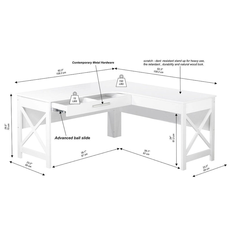 Alaska Modern Farmhouse L-Shaped Desk with Drawer