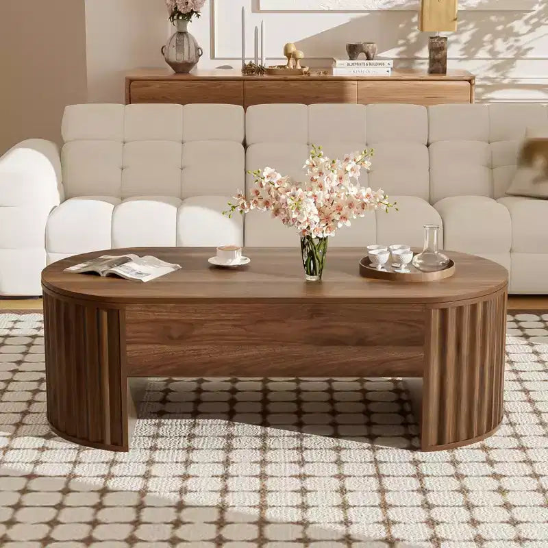 47.2 Lift Top Coffee Table, Oval Wooden Center Table with Hidden Storage, Modern Cocktail Table for Living Room Bedroom Office