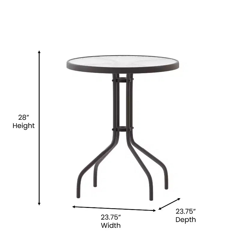 Flash Furniture Lila 23.75'' Round Glass Metal Table with 2 Metal Aluminum Slat Stack Chairs