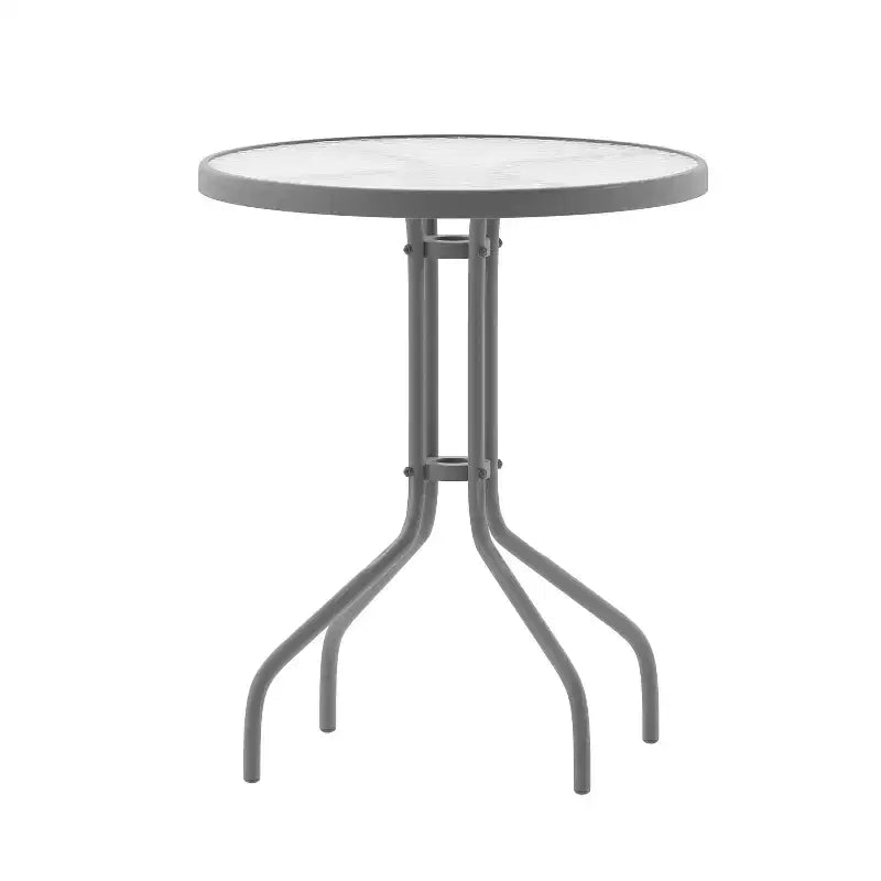 Flash Furniture Lila 23.75'' Round Glass Metal Table with 2 Metal Aluminum Slat Stack Chairs