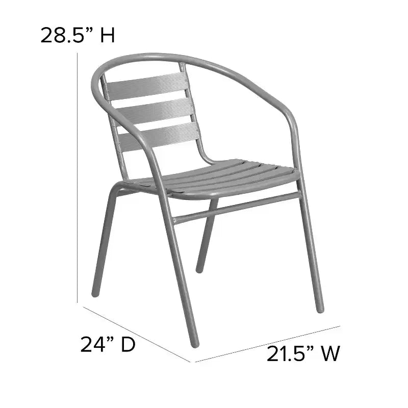 Flash Furniture Lila 23.75'' Round Glass Metal Table with 2 Metal Aluminum Slat Stack Chairs