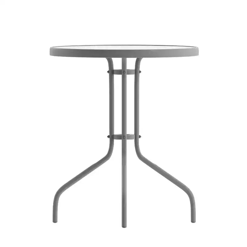 Flash Furniture Lila 23.75'' Round Glass Metal Table with 2 Metal Aluminum Slat Stack Chairs