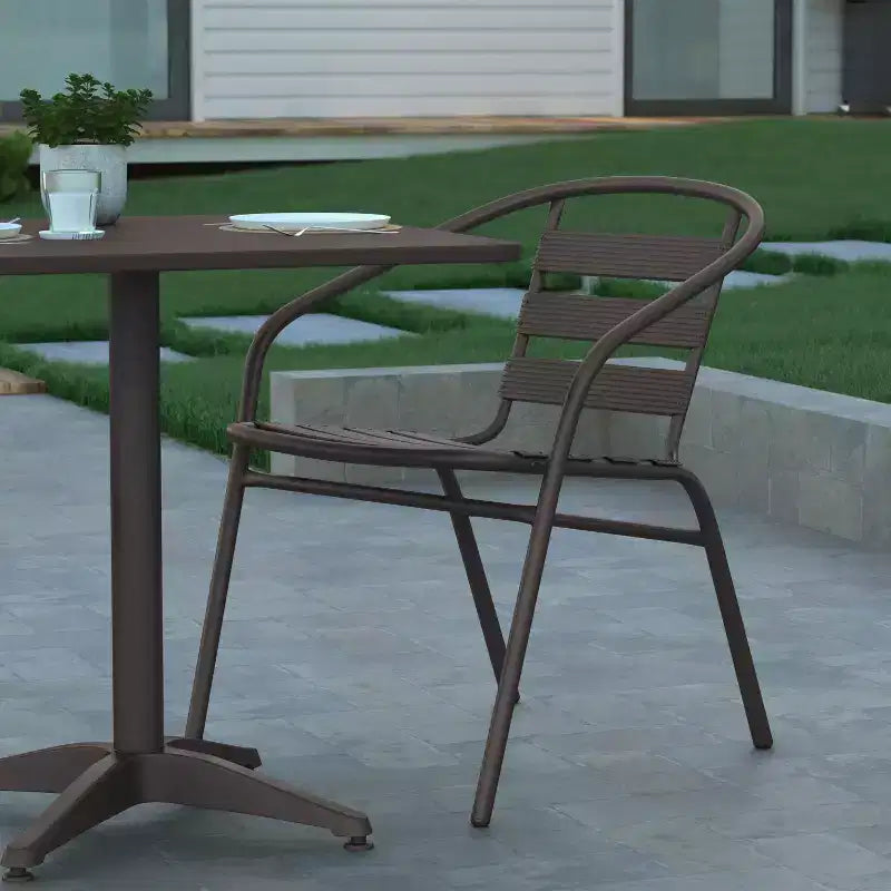 Emma and Oliver 27.5'' Square Aluminum Indoor-Outdoor Table Set with 2 Slat Back Chairs
