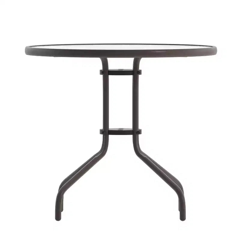 Flash Furniture Lila 31.5'' Round Glass Metal Table with 4 Metal Aluminum Slat Stack Chairs
