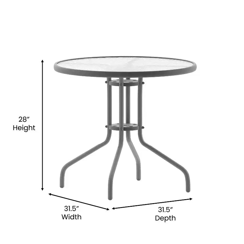 Flash Furniture Lila 31.5'' Round Glass Metal Table with 4 Metal Aluminum Slat Stack Chairs