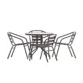 Flash Furniture Lila 31.5'' Round Glass Metal Table with 4 Metal Aluminum Slat Stack Chairs