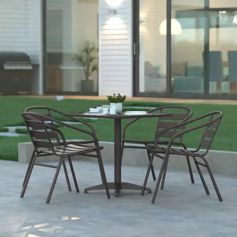 Emma and Oliver 31.5'' Square Aluminum Indoor-Outdoor Table Set with 4 Slat Back Chairs