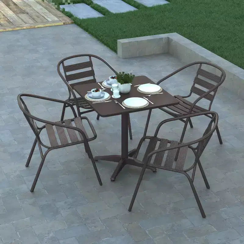 Emma and Oliver 31.5'' Square Aluminum Indoor-Outdoor Table Set with 4 Slat Back Chairs