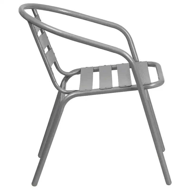 Emma and Oliver 23.75'' Round Glass Top Metal Table with 2 Aluminum Slat Stack Chairs