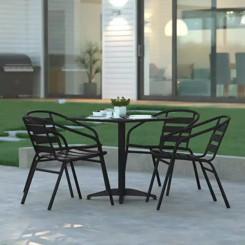 Ensemble table carrée d'intérieur/extérieur en aluminium Emma et Oliver 27,5'' avec 4 chaises à lattes