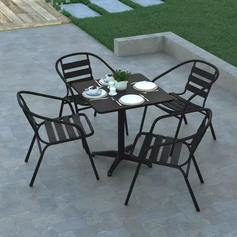 Ensemble table carrée d'intérieur/extérieur en aluminium Emma et Oliver 27,5'' avec 4 chaises à lattes