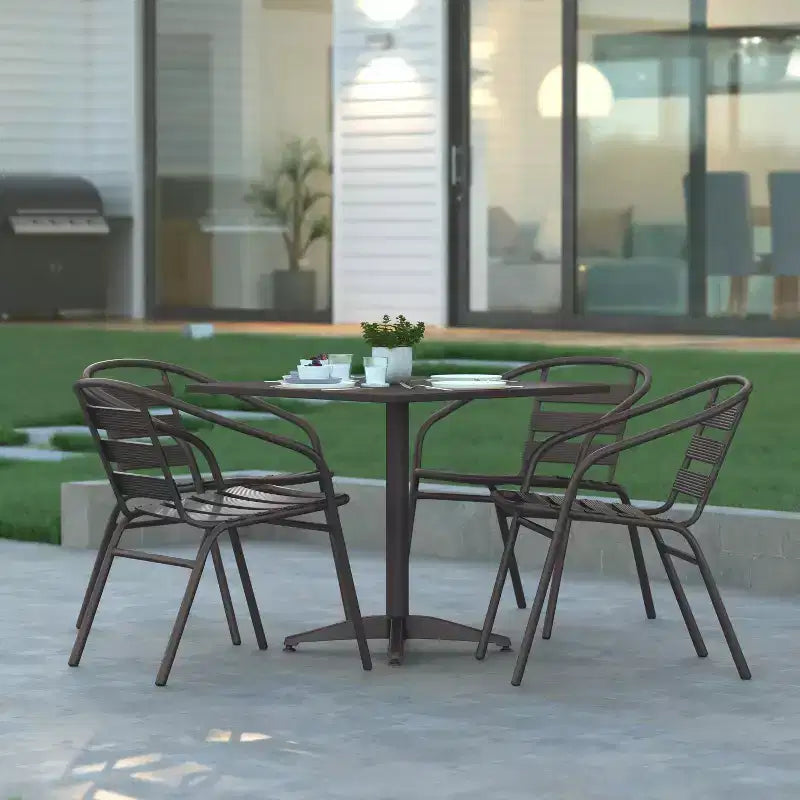 Ensemble table carrée d'intérieur/extérieur en aluminium Emma et Oliver 27,5'' avec 4 chaises à lattes