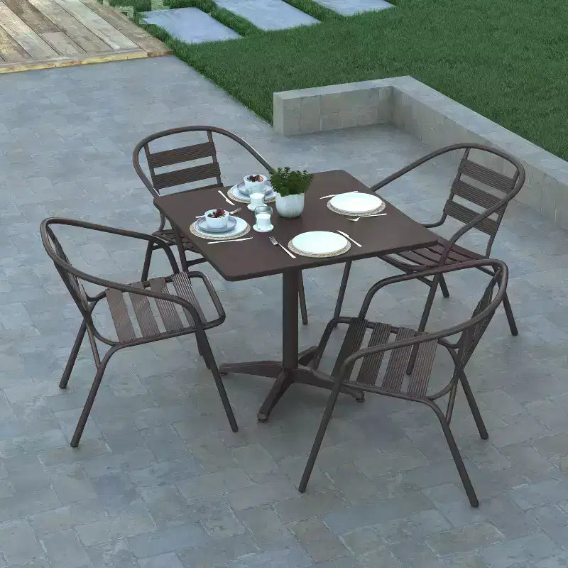 Ensemble table carrée d'intérieur/extérieur en aluminium Emma et Oliver 27,5'' avec 4 chaises à lattes