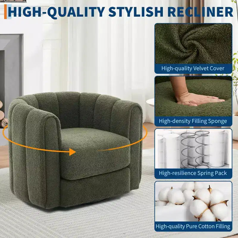 Modern 360 Swivel Barrel Accent Chair Set of 2  Soft-like Stuffed Fabric Upholstered  Green