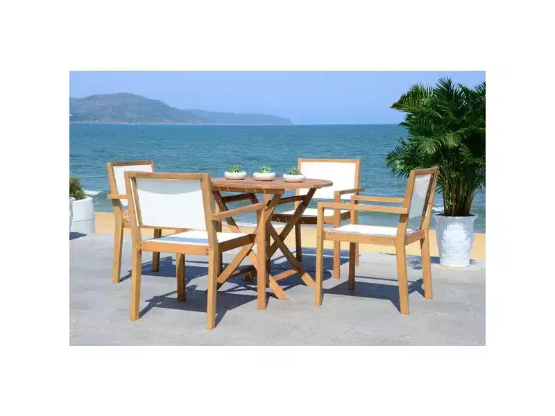 Chante Round Table 5 Piece Set - Indoor/Outdoor - PAT7041 - Natural/Beige - Safavieh