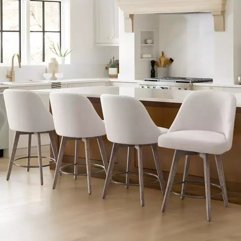 Lot de 4 tabourets de bar pivotants à hauteur de comptoir Bekrvio 26 po avec dossiers et pieds en bois, tabourets de bar rembourrés en tissu lin/similicuir pour îlot de cuisine