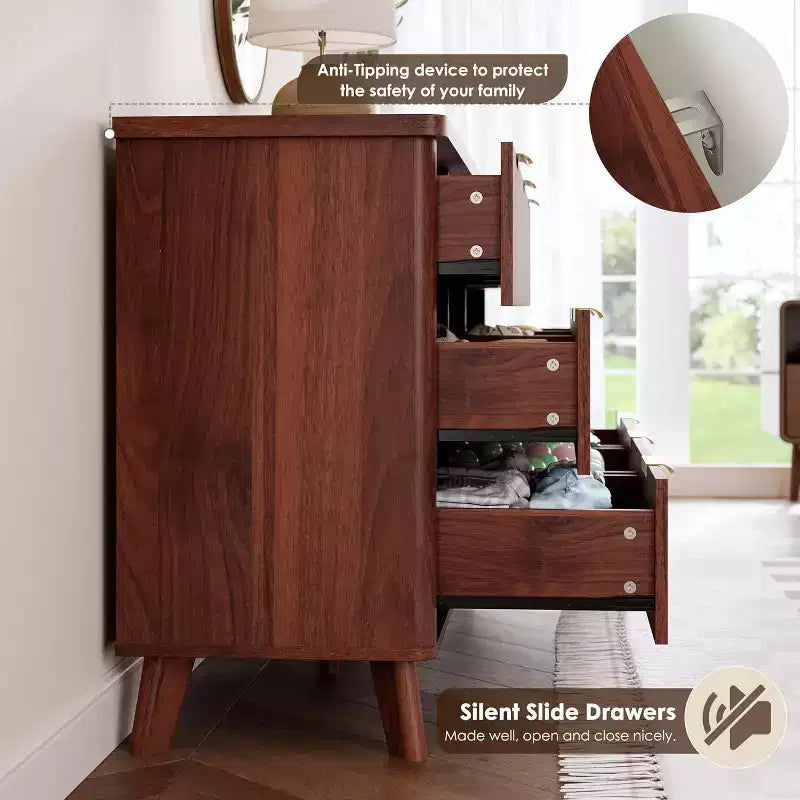 Fluted 9-Drawer Dresser, 60.6 Wide Wood Chest of Drawers with Deep Storage, for Bedroom, Living Room, or Hallway Use
