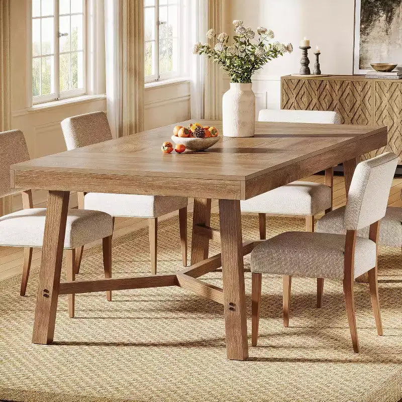 70.9-Inch Farmhouse Dining Table for 6-8, Large Rectangle Kitchen Table with Reinforced Legs, Natural
