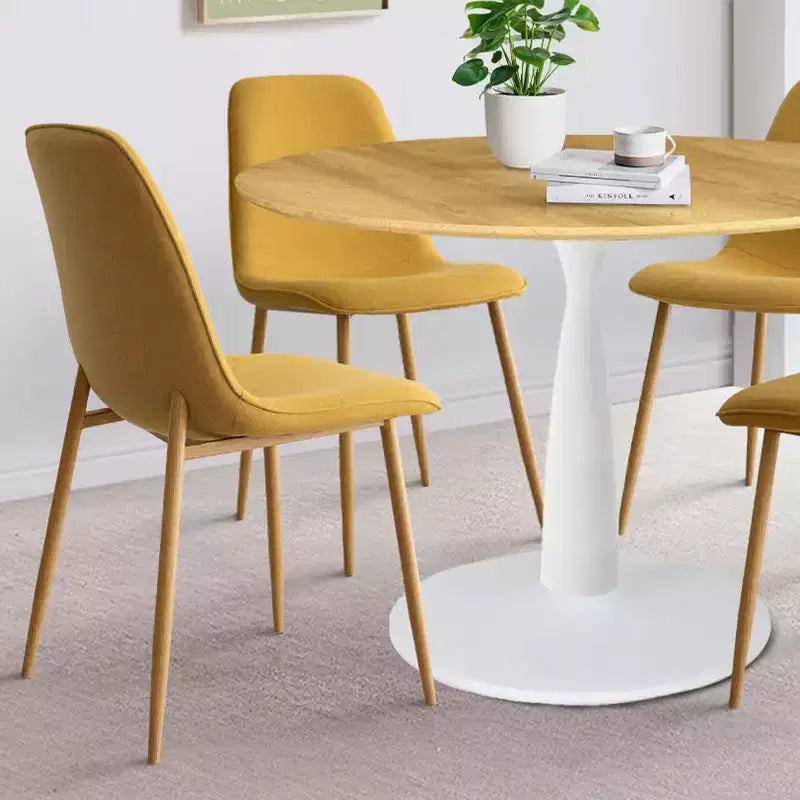 5-Piece Round Dining Set, 37 Pedestal Table with Wood-Look Top and Upholstered Curved Chairs, Modern Style-Panipeachy