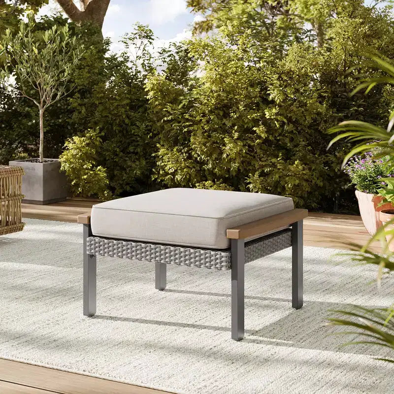 SONGMICS HOME Sencillo Collection -8 Piece Patio Furniture Set 1 Coffee Table 2 Small Coffee Tables 1 Loveseat 2 Lounge Chairs and 2 Ottomans Beige