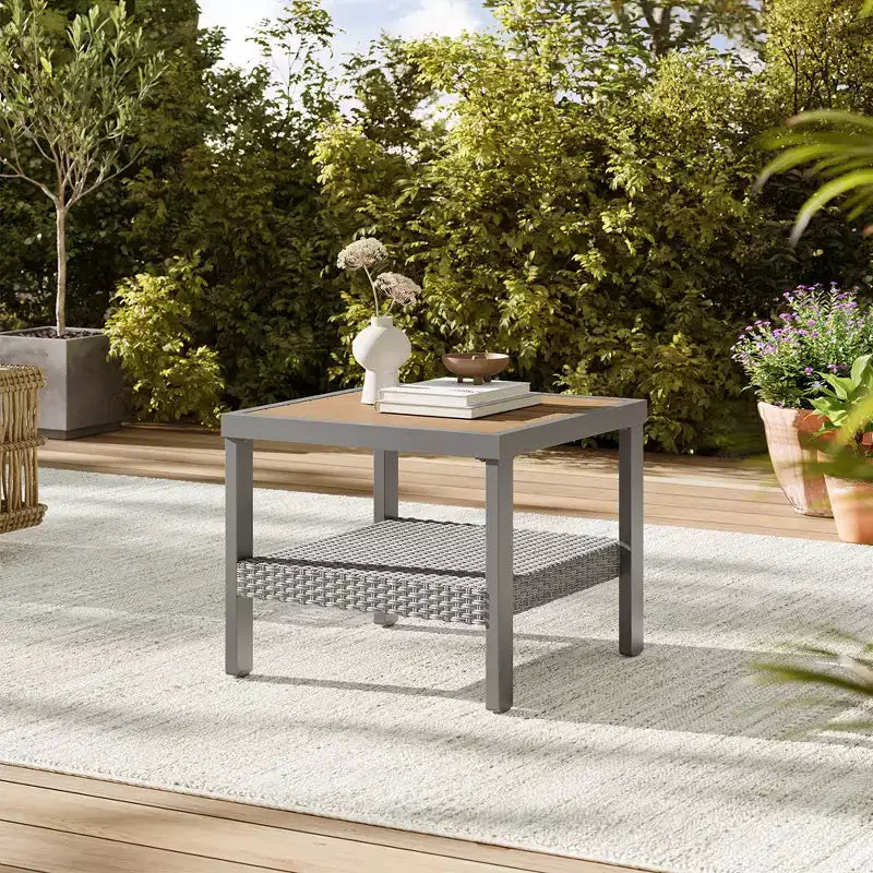 SONGMICS HOME Sencillo Collection -8 Piece Patio Furniture Set 1 Coffee Table 2 Small Coffee Tables 1 Loveseat 2 Lounge Chairs and 2 Ottomans Beige
