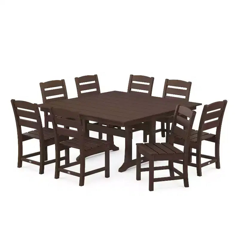 POLYWOOD 9pc Lakeside Farmhouse Trestle Outdoor Patio Dining Set