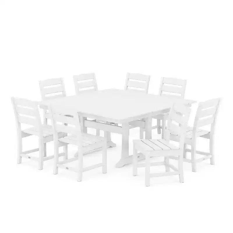POLYWOOD 9pc Lakeside Farmhouse Trestle Outdoor Patio Dining Set