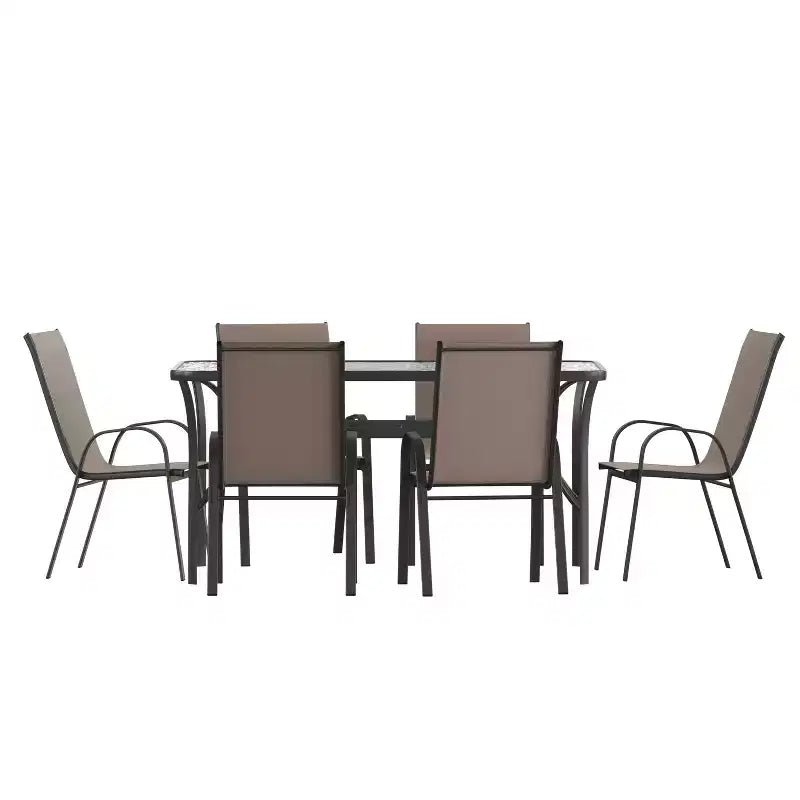 Flash Furniture Brazos 7 Piece Commercial Grade Patio Dining Set with Tempered Glass Patio Table and 6 Chairs with Flex Comfort Material Seats and Backs