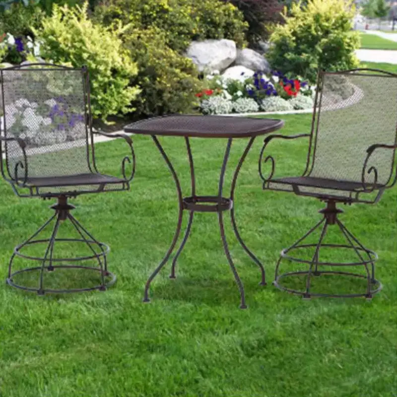 Woodard Uptown 3 Piece Steel Bistro and Balcony Set with Swivel Motion Chairs, Table, 250 Pound Weight Capacity, and Powder Coated Finish, Black