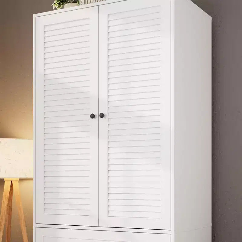 COZONY Armoire Wardrobe with 3 Drawers & 2 Doors, Modern Wooden Closet Cabinet for Bedroom, Heavy Duty White Standing Armoire