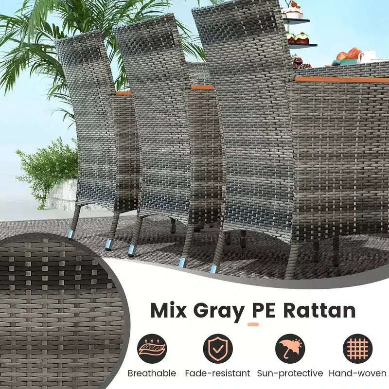 Costway 9 Pieces Outdoor Wicker Dining Set with Acacia Wood Table and 8 Armchairs