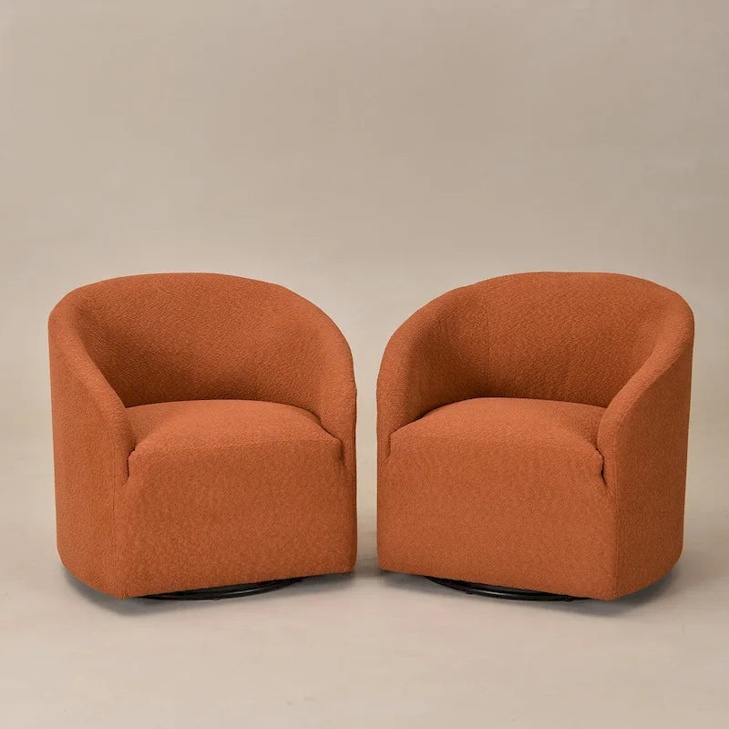 Fauteuil tonneau pivotant tapissé en tissu bouclé KINWELL 32 W (ensemble de 2)