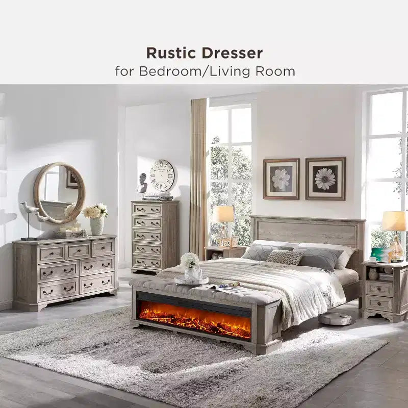 54 7-Drawer Dresser for Bedroom, Vintage Rustic Wide Chest of Drawers for Living Room & Hallway