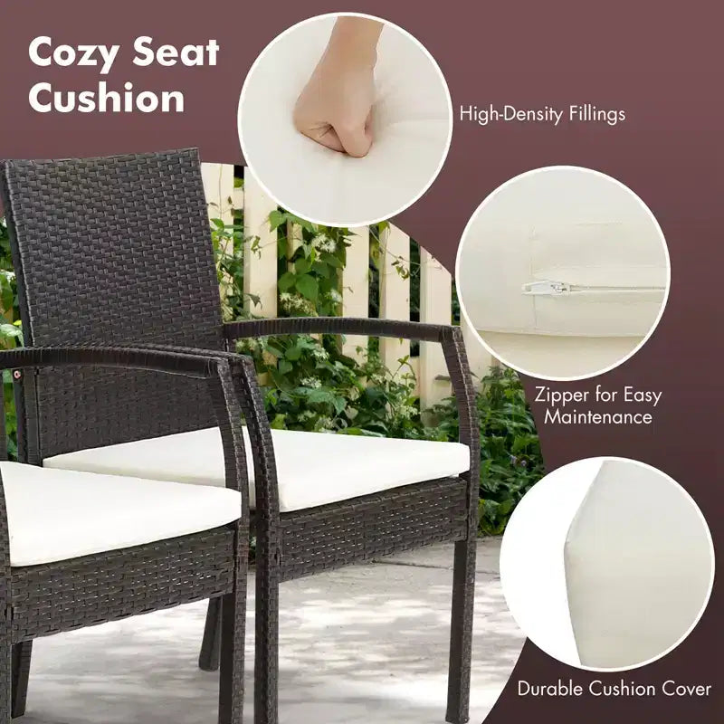 Costway 9 Pieces Patio Rattan Dining Set with Acacia Wood Table, 1.9 Umbrella Hole
