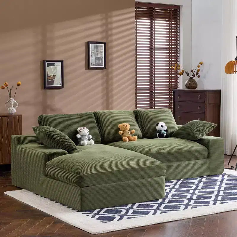 Clihome Corduroy Compressed Sofa - Soft Skin-Friendly with 3 Back Cushions & 2 Throw Pillows