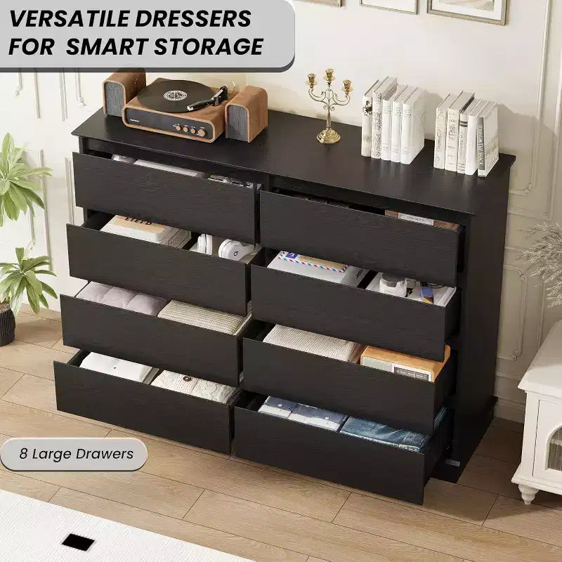 8-Drawer Storage Cabinet, Chest of Drawers with Deep Drawers, Large Wide-Top Closet for Living Room, Hallway, Childrens Room