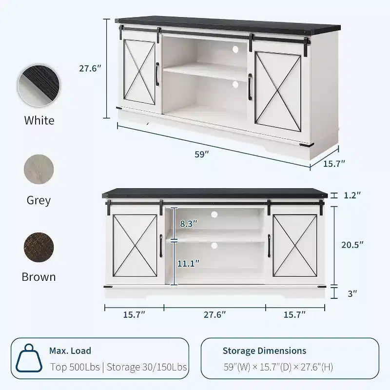 Farmhouse TV Stand for TVs Up to 65, Entertainment Center with Sliding Barn Doors & Storage Cabinets, Media Console Table for Living Room, Bedroom