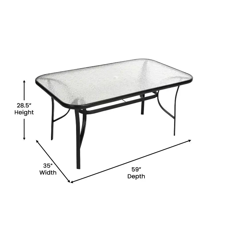 Ensemble table et chaises de salle à manger d'extérieur 7 pièces Emma et Oliver avec table à plateau en verre trempé de 60 et 6 chaises empilables à triple lattes noires