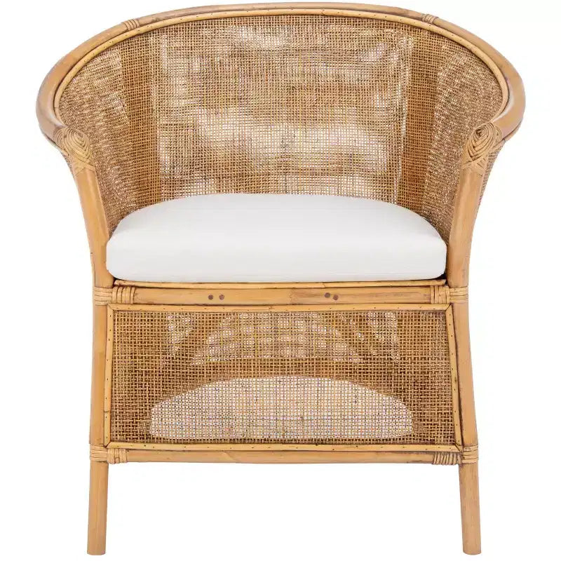 Jessica Rattan Accent Chair W/ Cushion - ACH6519A - White/Honey Brown Wash - Safavieh