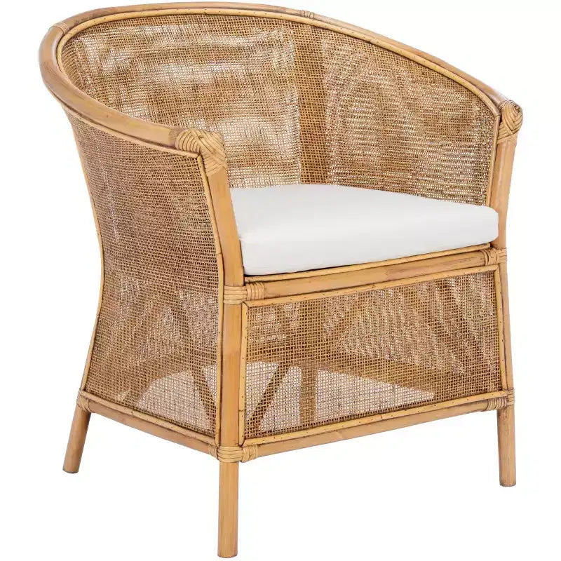 Jessica Rattan Accent Chair W/ Cushion - ACH6519A - White/Honey Brown Wash - Safavieh