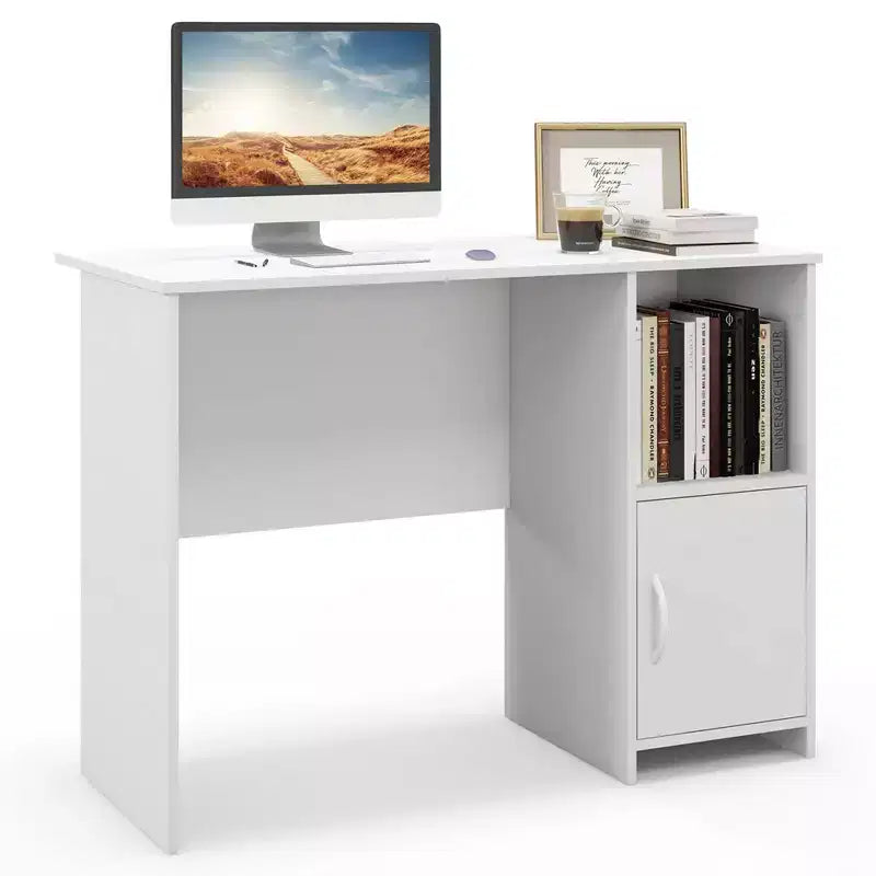 Costway Modern Computer Desk with Cabinet Cable Holes & Open Shelf Storage for Home Office
