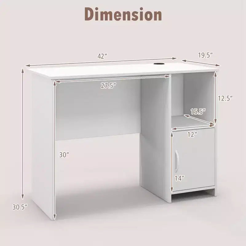 Costway Modern Computer Desk with Cabinet Cable Holes & Open Shelf Storage for Home Office