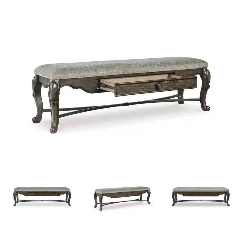 Signature Design by Ashley Maylee 63 Dining Bench, Dark Brown with Storage Drawer and Cushioned Seat