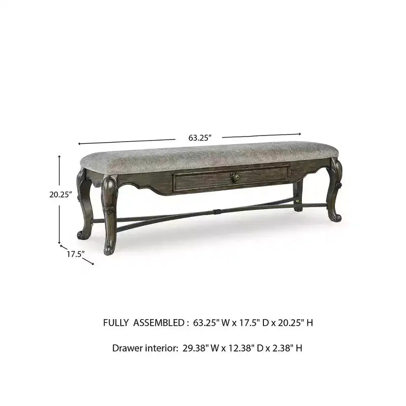 Signature Design by Ashley Maylee 63 Dining Bench, Dark Brown with Storage Drawer and Cushioned Seat