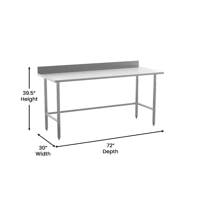 Flash Furniture Reese Commercial Grade 430 Stainless Steel 18 Gauge NSF Certified Open Base Kitchen Prep and Work Table with 4 Backsplash