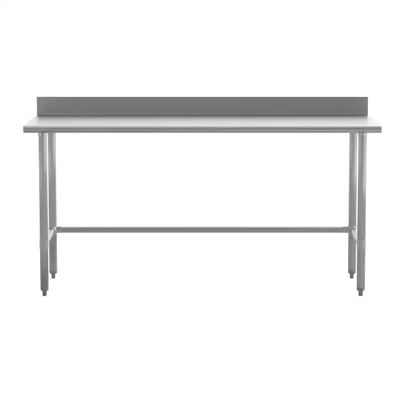 Flash Furniture Reese Commercial Grade 430 Stainless Steel 18 Gauge NSF Certified Open Base Kitchen Prep and Work Table with 4 Backsplash