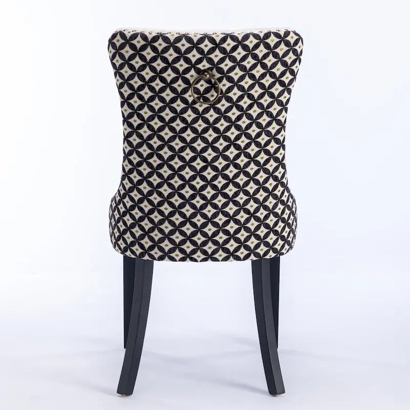 Silla de comedor de terciopelo negra/beige, juego de 2 – Respaldo alto, patas de madera maciza